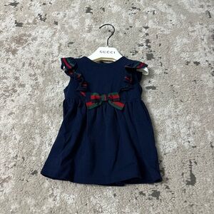 Gucci Navy Blue Kids Dress with Red and Green Accents